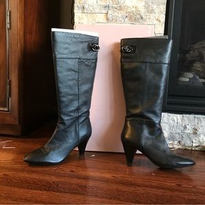 COPY - Black leather leather tall boot with metal accent ring by Bandolino. Siz…